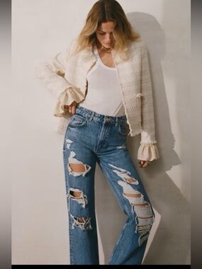 New Mango tuweed blazer jacket (removable ruffle sleeve)